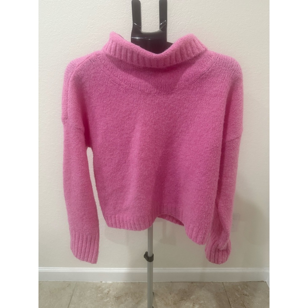 Pilcro Anthropologie Pink Fuzzy Turtleneck Sweater Women's M Wool Blend Pullover